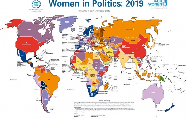 국제의회연맹(IPU)과 유엔 여성(UN Women)이 발표한 2019년 세계 여성지도자 비율 및 국가별 현황. ©IPU·UN Women