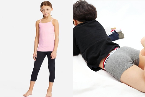 해외 속옷 모델 (왼쪽)과 국내 아동 속옷 모델 (오른쪽). 각각 국내 아동복 쇼핑몰, 유니클로 홈페이지 캡처
