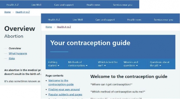 영국 국립건강서비스(National Health Service) 웹사이트의 낙태와 피임 정보 페이지