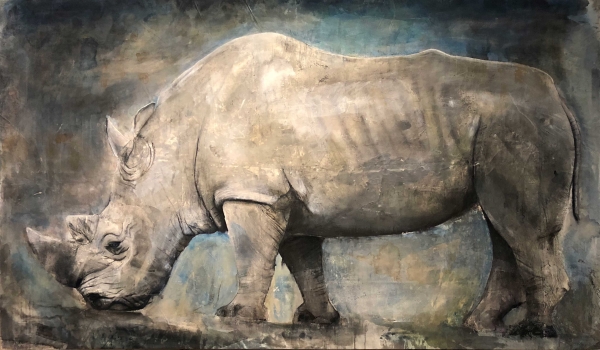 러스 로넷(Russ Ronat, 흰코뿔소(White Rhino), Mixed media on Canvas, 274 x 160cm, 2018. ⓒ사비나미술관