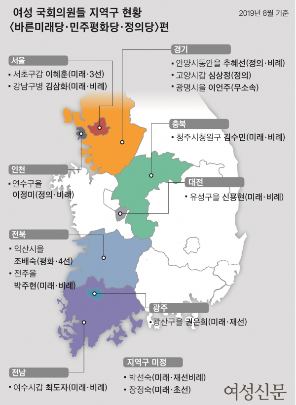 여성 국회의원들 지역구 현황 '바른미래당·민주평화당·정의당' 편 / 여성신문