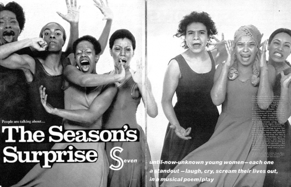 ‘무지개가 떴을 때 / 자살을 생각한 흑인 소녀들을 위하여’ 공연을 앞두고 한 잡지에 실린 출연진들. 왼쪽에서 세 번째가 쿠도 카도고이다. ⓒ신촌문화발전소