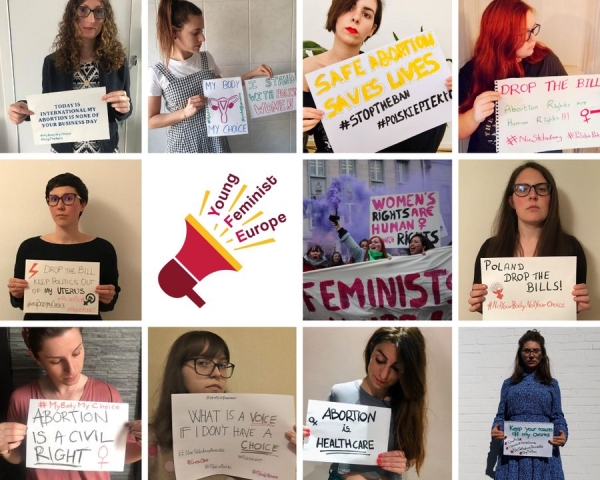 코로나19 상황을 틈탄 폴란드 정부의 임신중지 규제 강화 시도에 반대하는 유럽 페미니스트들의 연대 시위. ©YoungFeministEU 트위터 캡처