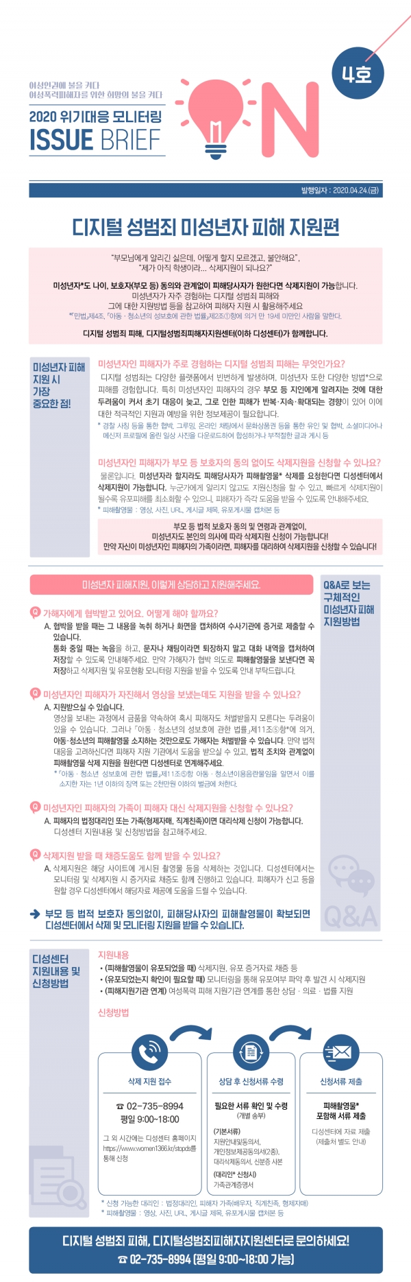 한국여성인권진흥원 2020 위기대응 모니터링 이슈브리프 'ON' 4호 미성년자 피해지원 편 ⓒ한국여성인권진흥원