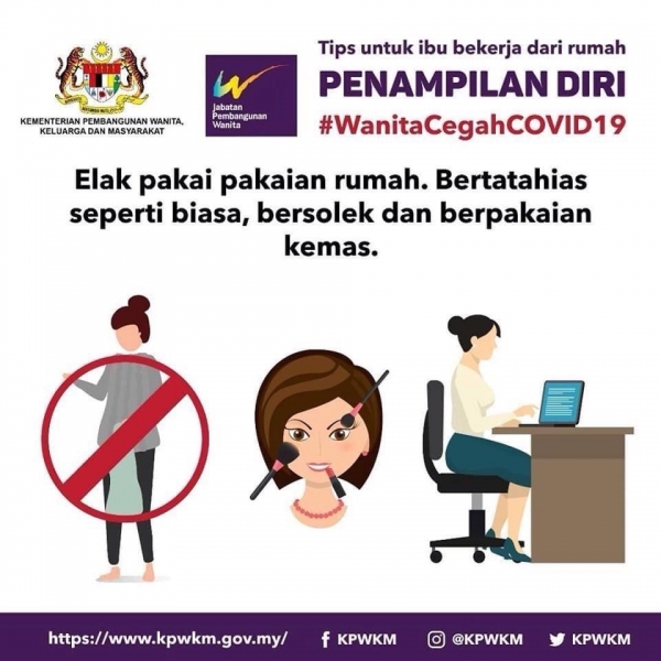말레이시아 여성가족개발부는 ‘코로나19 예방을 위한 권고사항’이라며 여성들에게 집에서도 화장하고 옷을 차려입을 것 등을 권고했다. ⓒ말레이시아 여성가족개발부 인스타그램 화면 캡처