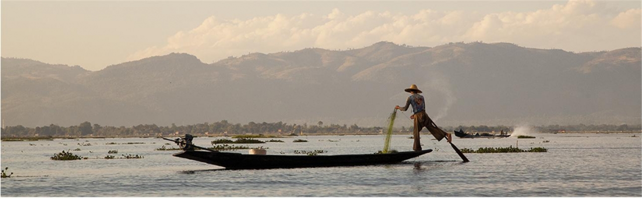 인레 호수에서 한 발로 노를 젓는 어부. ©조용경 