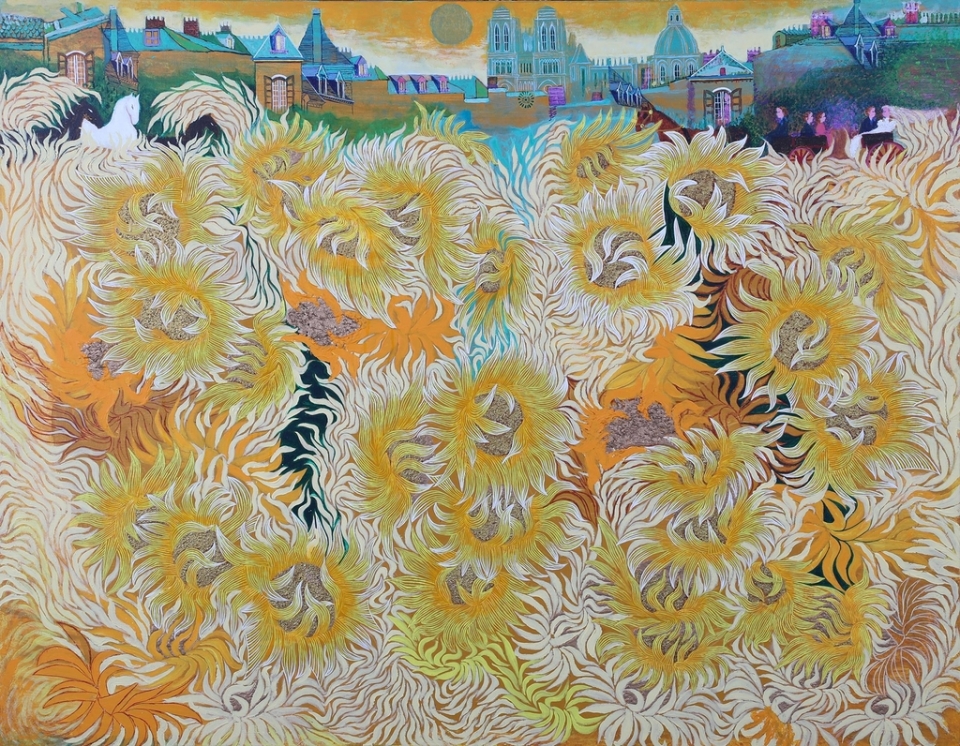 전명자, ‘태양의 금빛 해바라기들’, 145.5x112cm, Oil on canvas, 2020