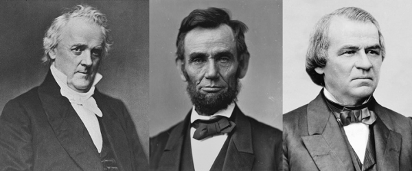 미국 15대 대통령 제임스 뷰캐넌, 16대 대통령 에이브러햄 링컨, 17대 대통령 앤드루 존슨(왼쪽부터). ⓒ위키백과(퍼블릭 도메인)