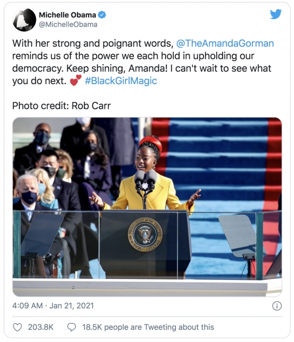 미셸 오바마는 찬사를 아끼지 않았다 ⓒ미셸 오바마 트위터 캡처