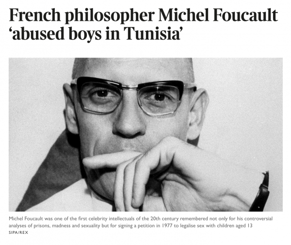 프랑스 석학 기 소르망(77)이 28일 영국 더선데이타임스와의 인터뷰에서 "철학자 미셸 푸코가 튀니지 거주 당시 현지 소년들 상대로 성착취를 일삼았다"고 폭로했다. ⓒ더선데이타임스 웹사이트 캡처