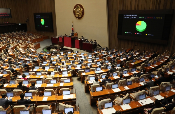29일 오후 서울 여의도 국회에서 열린 본회의에서 공휴일에 관한 법률안이 통과 되고 있다. (공동취재사진)