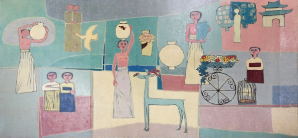 김환기(1913-1974), 여인들과 항아리, 1950년대, 캔버스에 유채, 281.5x567cm. ⓒ(재)환기재단·환기미술관 Whanki Foundation·Whanki Museum