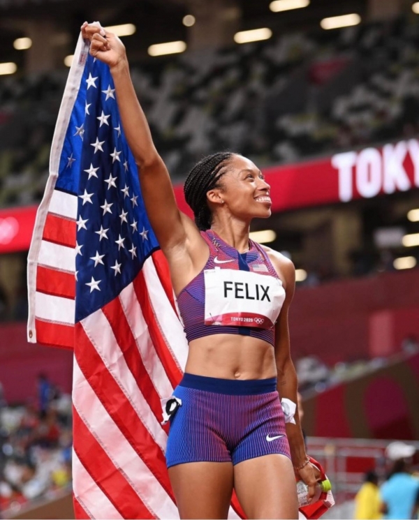 미국 여자 육상 앨리슨 펠릭스(35) 선수. 2018년 출산 후 복귀한 올림픽 무대에서 여자 육상 400m 동메달, 여자 4x400m 계주 금메달을 합쳐 올림픽 메달 총 11개 대기록을 썼다.  ⓒ확인중