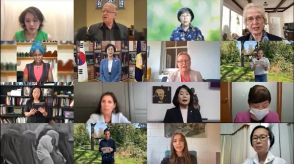 8개국 15명의 국회의원, 시민사회 활동가들이 ‘아프가니스탄 여성 인권 보장을 위한 공동 선언문’을 발표하는 모습. 사지=영상 캡쳐