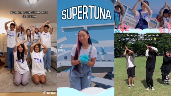 유튜브와 틱톡에는 다양한 나라와 인종의 팬들이 참여한 ‘슈퍼참치 챌린지(SuperTuna Challenge)’ 영상이 올라오고 있다.  ⓒ유튜브 화면 캡처