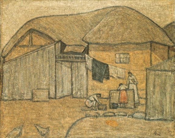 박수근, 우물가(집), 1953, 캔버스에 유채, 78.5x99cm, 서울미술관 소장 ⓒ서울미술관 제공
