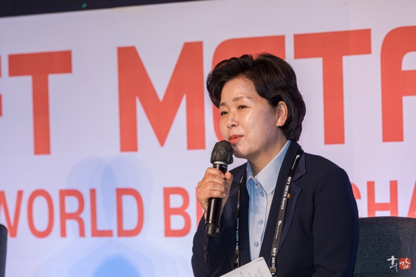 7일 그랜드인터콘티넨탈호텔 서울 파르나스에서 제15회 월드블록체인 서밋 마블스, ‘NFT META Korea 2022'가 열렸다. 사진은 양향자 국회의원 ⓒ코리아씨이오서밋