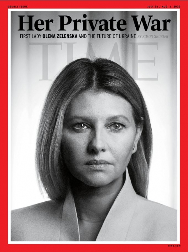 시사주간지 타임은 이달 25일 발간 예정호 표시에 볼로디미르 젤렌스키 우크라이나 대통령 부인인 올레나 젤렌스카 여사를 실었다 ⓒ타임