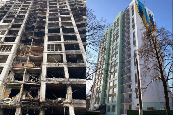 지난 3월 15일 러시아의 미사일 공격으로 파괴됐다 복원된 키이우의 건물 ⓒ우크라이나 국방부 트위터
