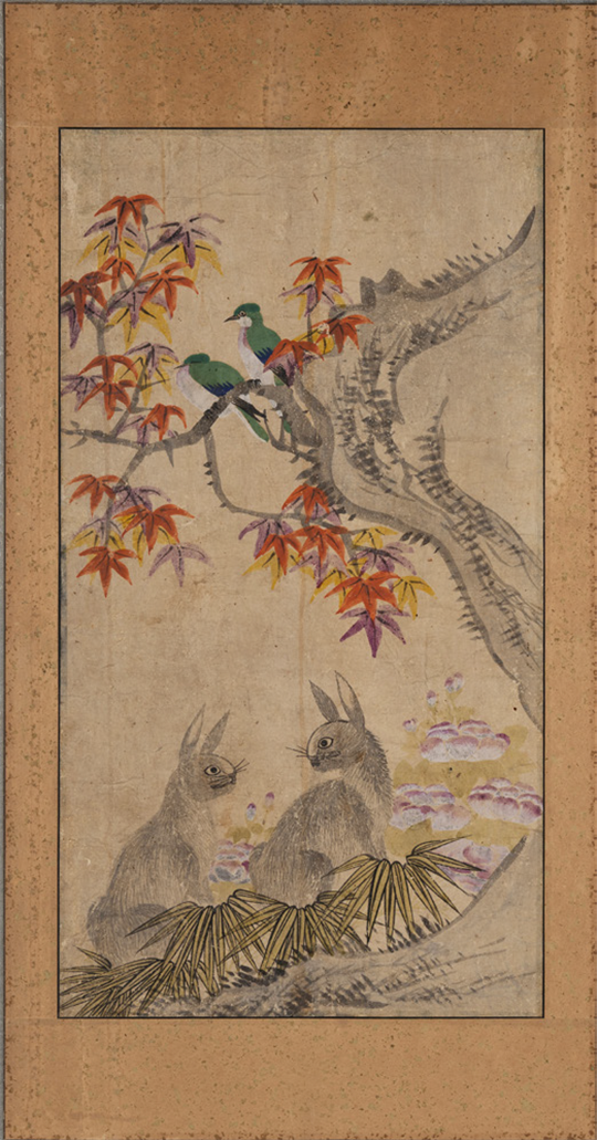 화조영모도 – 토끼와 단풍나무(花鳥翎毛圖), 94.5cm x 452cm, 광복 이후, 복제 ⓒ국립민속박물관 제공