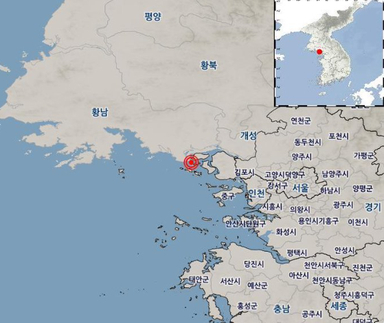 기상청은 9일 새벽 1시 28분 인천 강화군 서쪽 25km 해역에서 규모 3.7의 지진이 발생했다고 밝혔다.  ⓒ기상청