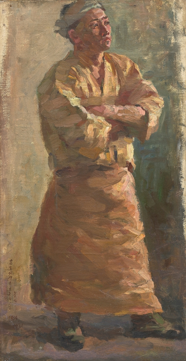 김만형, 남포제련소 노동자, 1959, 캔버스에 유채, 63.5×32cm ⓒOCI미술관 제공