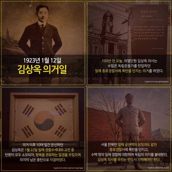 김상옥 의사 의거 100주년 '한국사 지식 캠페인' 카드뉴스 ⓒ서경덕 성신여대 교수 SNS