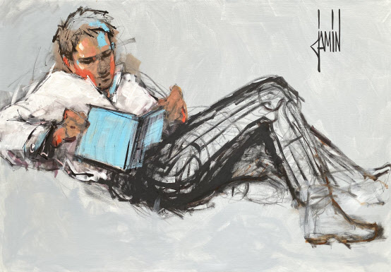 다비드 자맹, ‘책을 읽는 남자’, 2022, 캔버스에 아크릴, 81 x 116cm ⓒ한국경제신문 제공