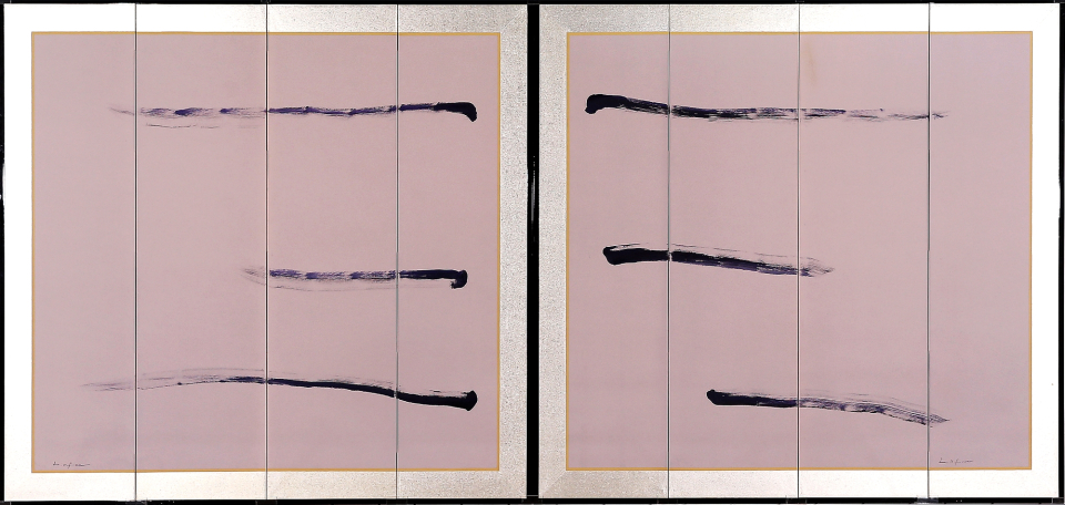 이우환, 선으로부터, 1970년대, Pigment suspended in glue on Japanese traditional paper and panel, 148x316cm(8panels) ⓒ에이치아트이엔티 제공