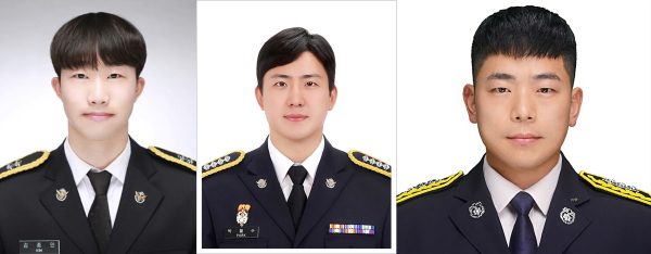 (사진 왼쪽부터) ‘LG 의인상’ 받은 김종민 경장·박철수 경사·김익수 소방교 ⓒ(주)LG