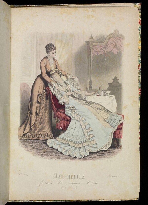 코르셋을 찬 여성이 기진맥진해 셰즈 롱그에 누워 있는 모습이다. 그래서 셰즈 롱그는 ‘기절 의자’(fainting couch)로도 불렸다. ⓒVictoria Albert Museum, London