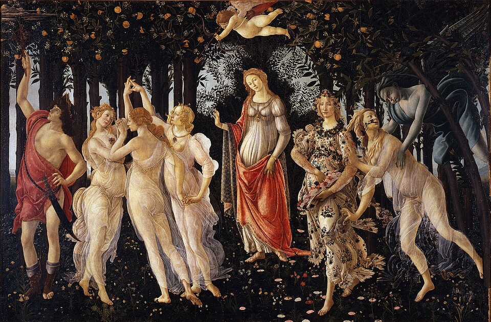 산드로 보티첼리(Sandro Botticelli), 봄(Primavera), 1477~1482, 피렌체, 우피치 미술관 소장.