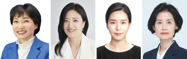 각 비례정당 비례 1번 여성 당선인들. (왼쪽부터)더불어민주연합 서미화·국민의미래 최보윤·개혁신당 이주영·조국혁신당 박은정 당선인. 사진 = 중앙선거관리위원회 홈페이지