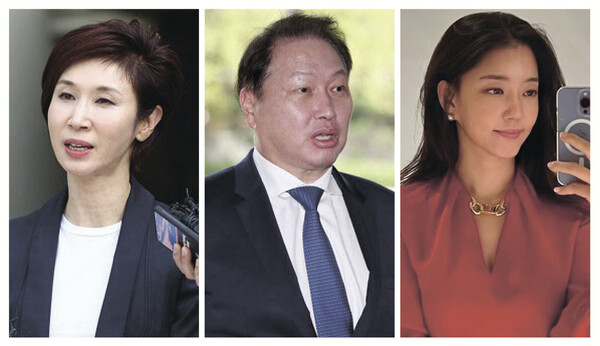 (왼쪽부터)노소영 아트센터 나비 관장, 최태원 SK 회장, 김희영 티앤씨(TNC)재단 이사장. 연합뉴스 및 김희영 개인 SNS 캡쳐 사진.  