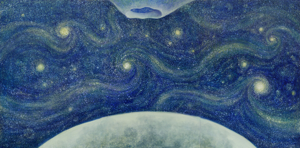 김연숙, 하늘과 바람과 별들의 시간, 2024, 캔버스에 아크릴릭 물감, 193.9×390.9㎝, (3pcs). ⓒ제주돌문화공원관리소 제공