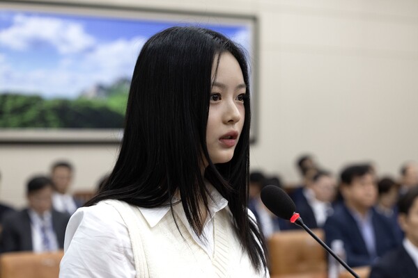 뉴진스 멤버 하니 팜이 15일 오후 서울 여의도 국회에서 열린 환경노동위원회의 경제사회노동위원회, 중앙노동위원회, 최저임금위원회 등에 대한 국정감사에서 직장 내 괴롭힘 문제와 관련해 증언하고 있다.ⓒ연합뉴스