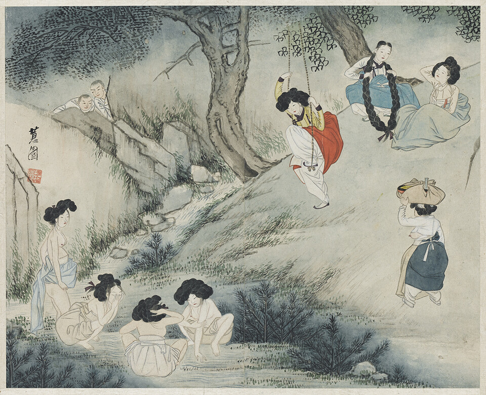 신윤복, 단오풍정, 종이에 채색, 28.2×35.6cm, 조선 후기. ⓒ간송미술문화재단 