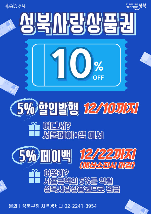 성북사랑상품권 5% 할인 발행 및 5% 페이백 이벤트 홍보 포스터 ⓒ성북구