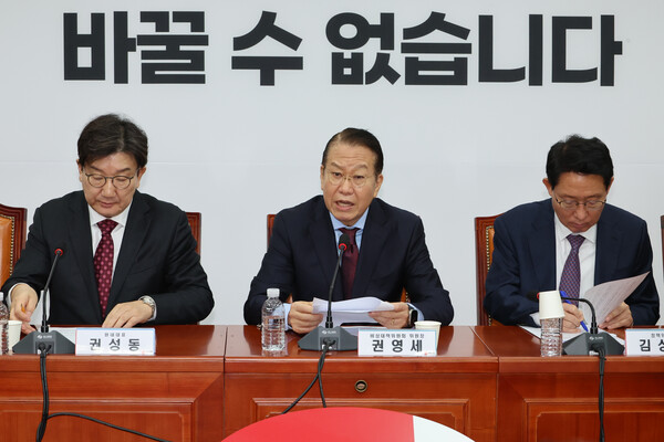 국민의힘 권영세 비상대책위원장이 10일 서울 여의도 국회에서 열린 비상대책위원회의에서 발언하고 있다. ⓒ연합뉴스