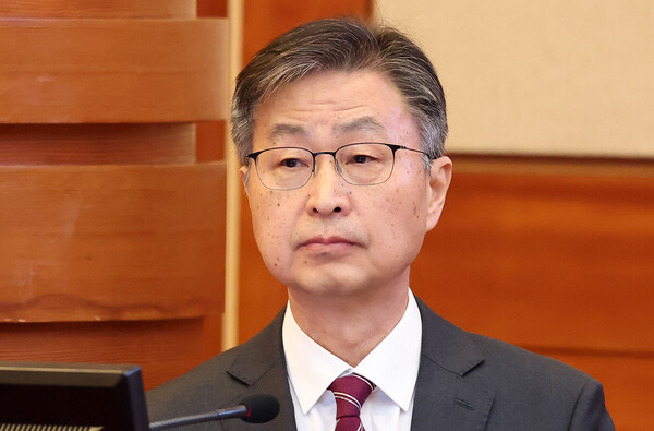 최재해 감사원장이 12일 서울 종로구 헌법재판소에서 열린 탄핵심판 첫 변론기일에 출석해 있다.  ⓒ연합뉴스