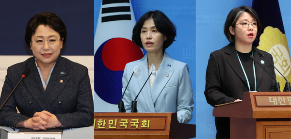 왼쪽부터 조국혁신당 김선민 당대표 권한대행, 박은정 의원, 기본소득당 용혜인 대표 ⓒ연합뉴스