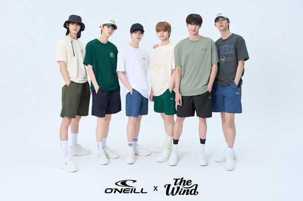 아이돌 그룹 '더윈드' 멤버들이 글로벌 레저 아웃도어 스포츠 브랜드 오닐의 2025년 여름 컬렉션을 착용한 모습. ⓒ오닐