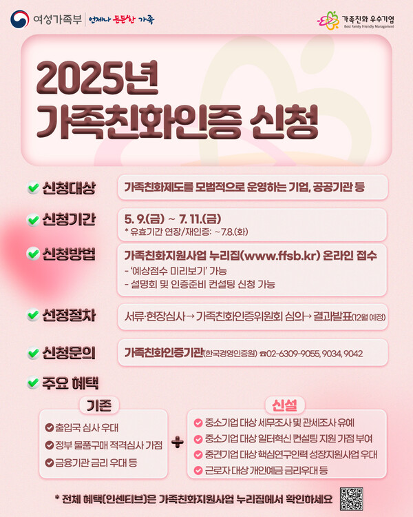 여성가족부는 29일부터 전국 9개 지역에서 가족친화인증 설명회를 개최한다고 밝혔다. ⓒ여성가족부
