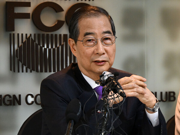 한덕수 무소속 대선 예비후보가 7일 서울 중구 한국프레스센터에서 열린 서울외신기자클럽 초청 기자간담회에서 발언하고 있다. ⓒ연합뉴스(국회사진기자단)