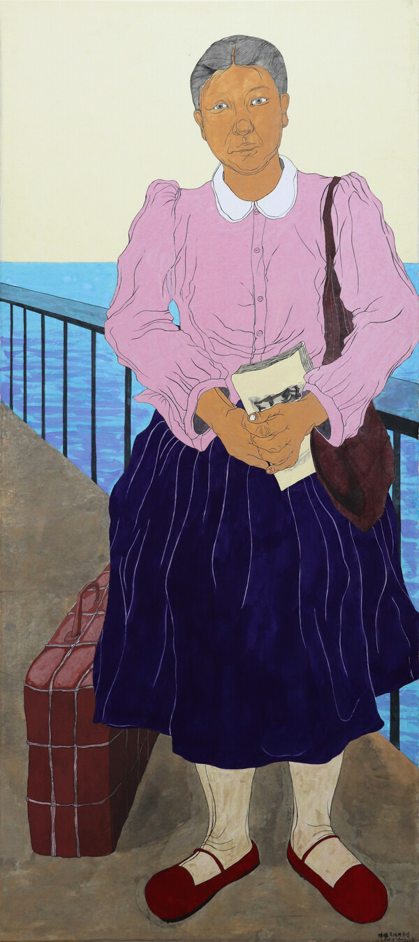 윤석남, 강평국 초상, 한지 위에 채색, 210x94cm, 2022. ⓒ제주특별자치도 문화예술진흥원 제공