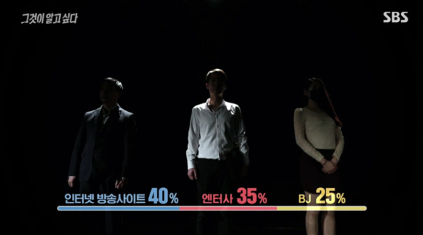 SBS 프로그램인 의 1207회 ‘회장님 위의 회장님 – 벗방 카르텔의 진실’ 편에서의 인터뷰를 보면 해당 BJ가 버는 수익의 절반 이상을 플랫폼과 소속사가 가져가기에 BJ의 평균 한 달 수익이 60~70만 원에 불과하다.ⓒSBS 그것이 알고싶다