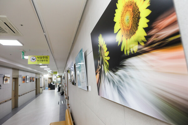 서안산노인전문병원 복도에 걸려진 미술 작품들. ⓒ손상민 사진기자