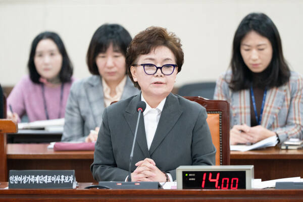 김정민 인천여성가족재단 대표이사 후보자가 인천시의회 인사청문회에서 발언하고 있는 모습. ⓒ인천시의회