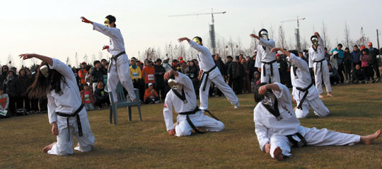 한국태권도시범단의 축하공연 모습.