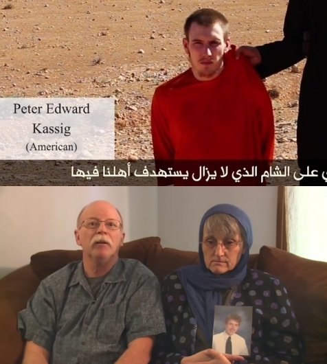 IS가 16일 미국인 구호활동가 피터 캐식(26)을 참수했다며 동영상을 공개했다(위).  캐식의 부모가 심경을 토로하고 있다(아래). ⓒIS/유튜브